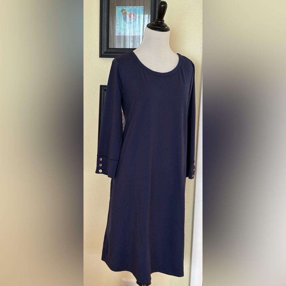 Lilly Pulitzer Dress Navy Solia Downtime Dress SZ L Tee Dress TShirt Dress - Picture 4 of 9